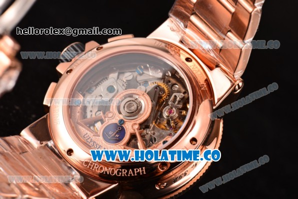 Ulysse Nardin Maxi Marine Chrono Swiss Valjoux 7750-SHG Automatic Rose Gold Case/Bracelet with Silver Dial and Arabic Numeral Markers (EF) - Click Image to Close